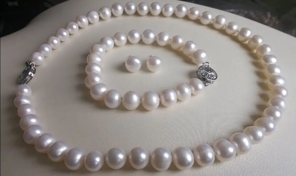 

free shipping>>> charming 9-10MM White south sea natural Pearl Necklace Bracelet Earring 18"7.5t