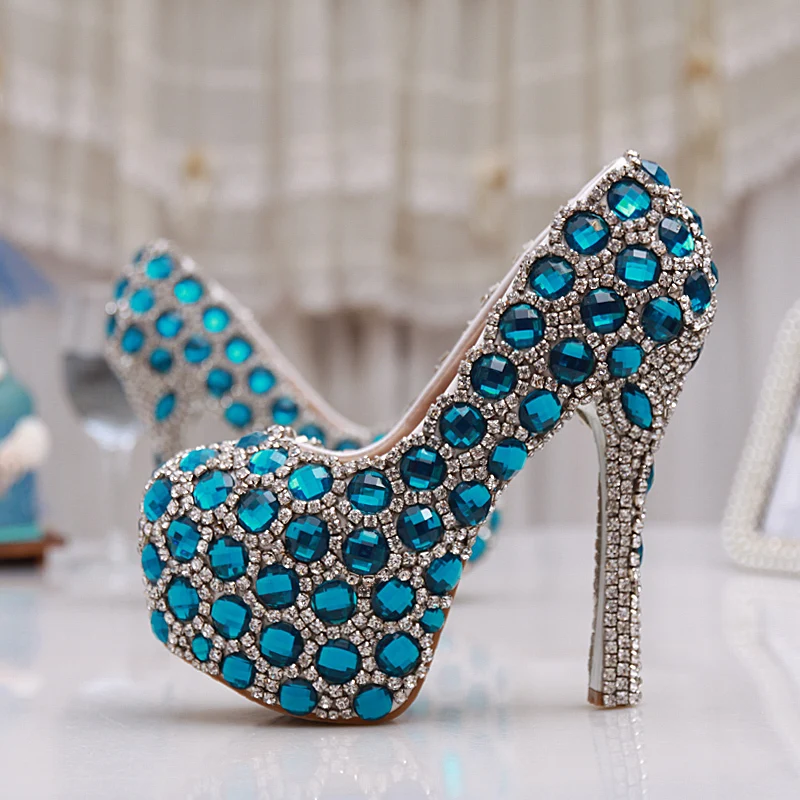 Beautiful Cinderella Crystal Shoes Bride Rhinestone Wedding Shoes Blue ...