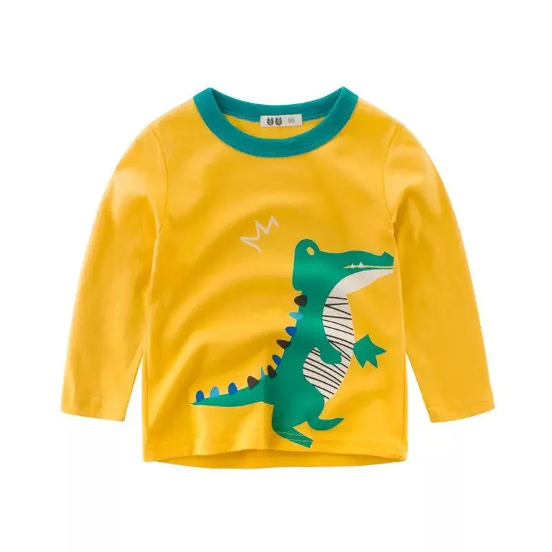 Весенняя детская одежда, новая детская рубашка для мамы и малыша, хлопковый топ в стиле динозавра, футболка с длинными рукавами для мальчиков - Цвет: yellow