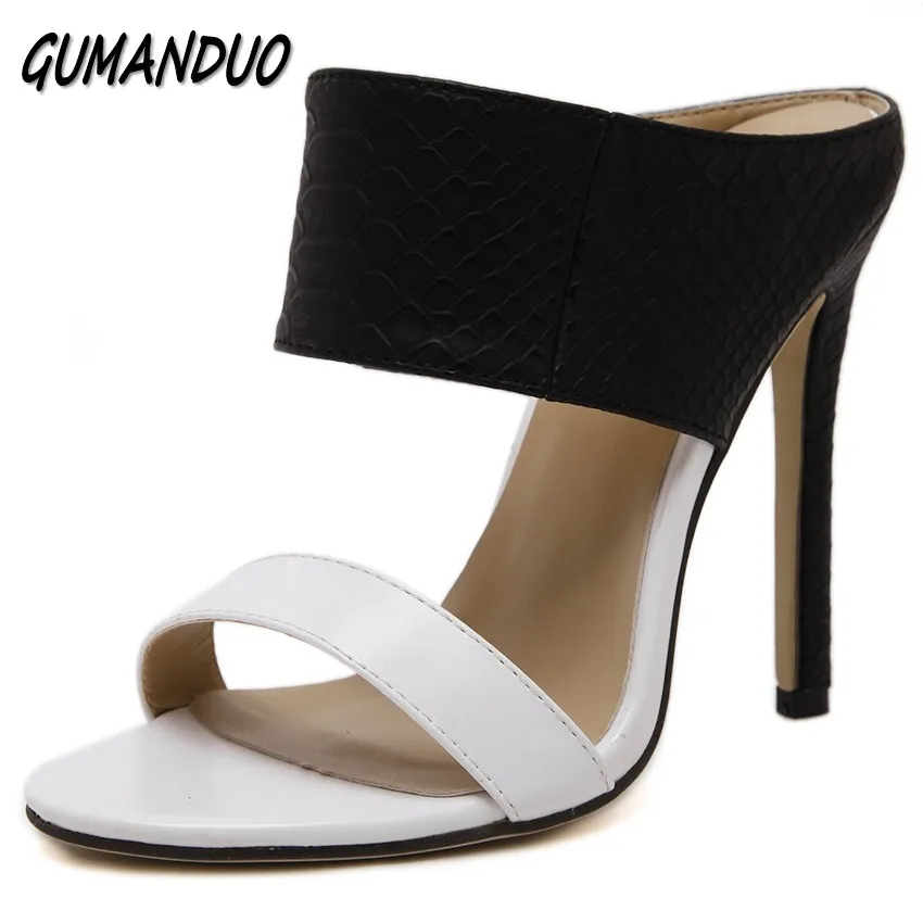 

GUMANDUO summer women high heels sandals shoes woman party wedding thin heels patchwork pu leather fashion sexy dress OL shoes