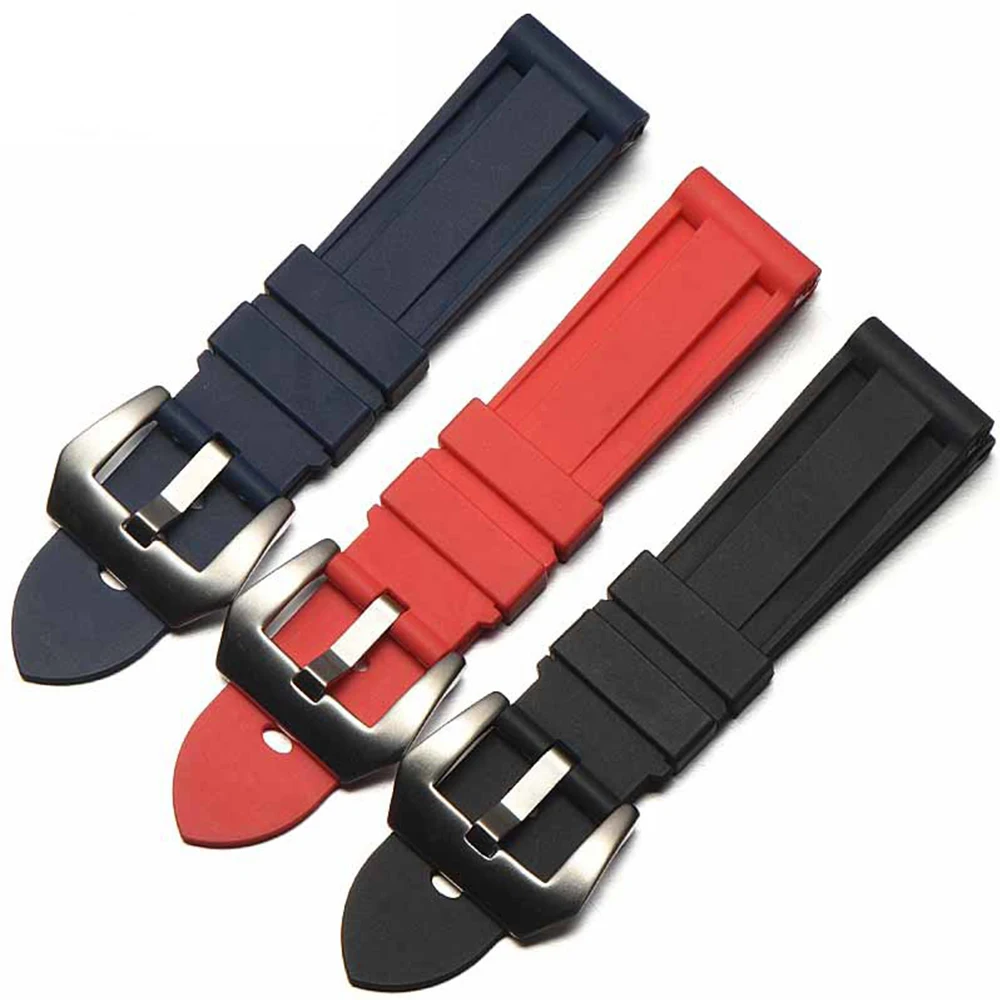 

22mm 24mm Man Black Brown Colorful Sports Strap Waterproof Rubber Replacement Watch Band Belt Steel Pin Buckle For Pam WatchTool