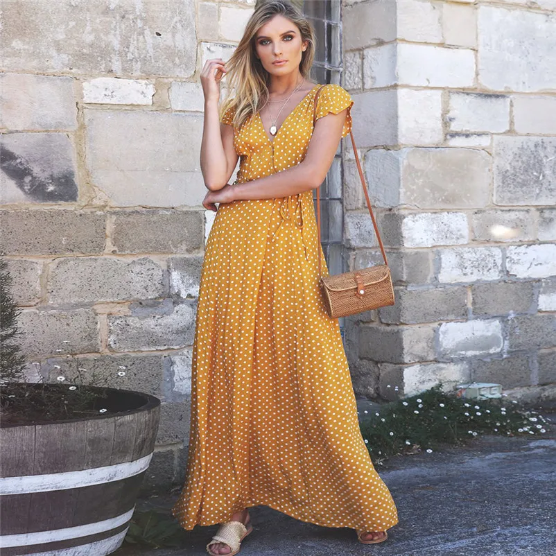 NEW Fashion summer dress 2018 beach dress Dot Long Boho Dress Lady Beach Summer Sundrss Maxi Dress vestido de festa Y03#N (15)