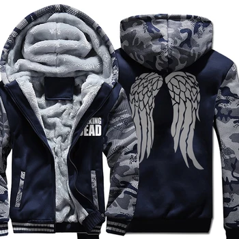 

Sweatshirts For Men 2018 Winter Thick Hoody Print Walking Dead Harajuku Men's Sportswear Fleece Zipped Hoodies Men Sweatshirt