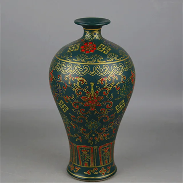Qing Yong Zheng Antique Ceramic Vase Malachite Green Enamel Vase Antique Porcelain Ancient Porcelain Collection 2