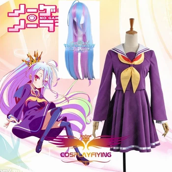 

Dress No Game No Life Cosplay Shiro Women Girls Halloween Costume inner Square Collar Sleeveless Skirt Purple Stockings