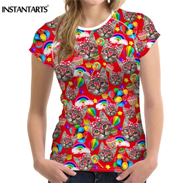 C0363BV INSTANTARTS очки с принтом кота для женщин короткий рукав спортивная футболка для бега брендовая одежда дышащая Йога Фитнес Футболки женские - Цвет: C0363BV