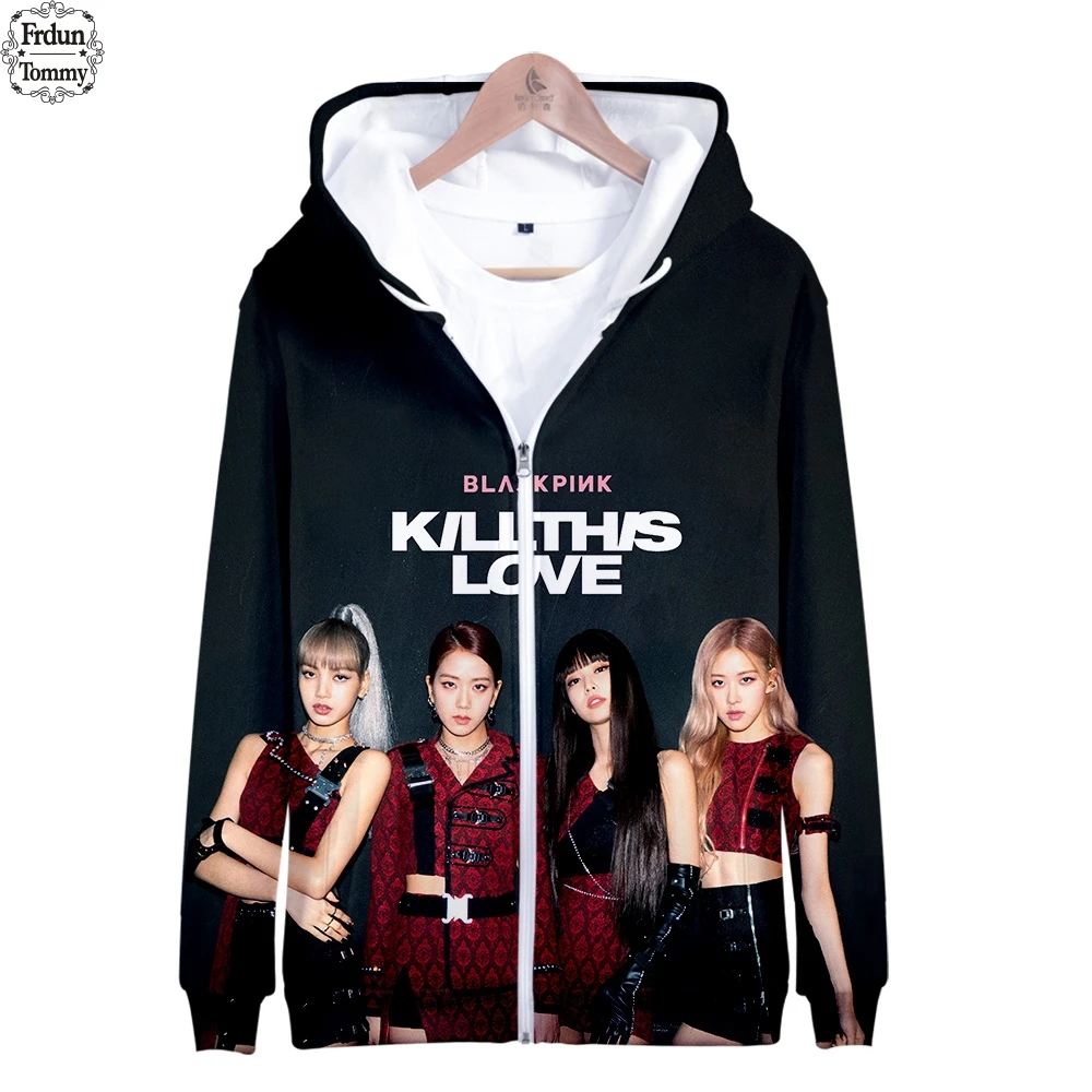 Frdun تومي BLACKPINK 3D هوديس النساء سستة كوريا شعبية هوديي البلوز نمط جديد الأزياء البلوز الملابس XXS-4XL