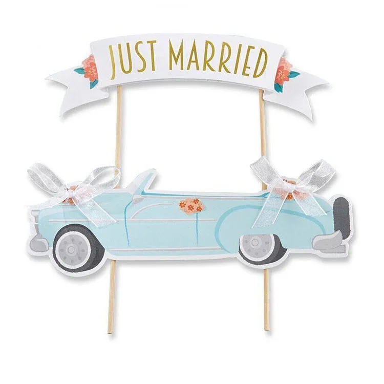 

Wedding Cake Topper JUST MARRIED Cupcakes flags Unique Wedding 1set Cake Flags Bride Groom Party Decor New Car Cake Toppers