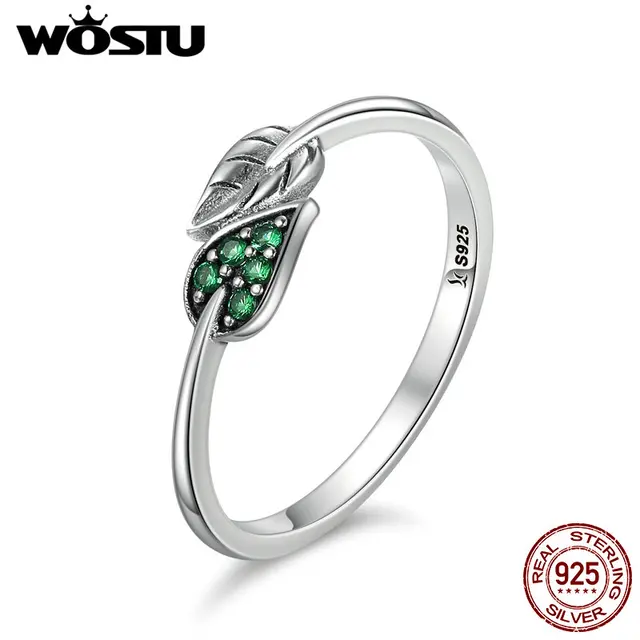 WOSTU High Quality Authentic 100% 925 Sterling Silver Dancing Leaves Rings Luxur WOSTU High Quality Authentic 100% 925 Sterling Silver Dancing Leaves Rings Luxur