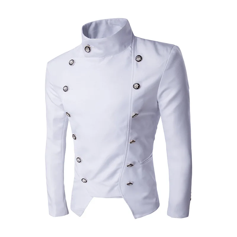Мужской Блейзер брендовый модный однотонный винтажный двубортный пиджак Повседневный Приталенный пиджак с воротником-стойкой Черная мужская одежда