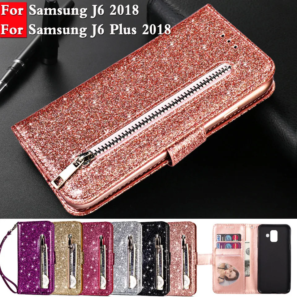 

Bling Glitter Case For Samsung Galaxy J6 Case Leather Wallet Phone Case Samsung Galaxy J6 Plus 2018 Wallet Flip Leather Cover