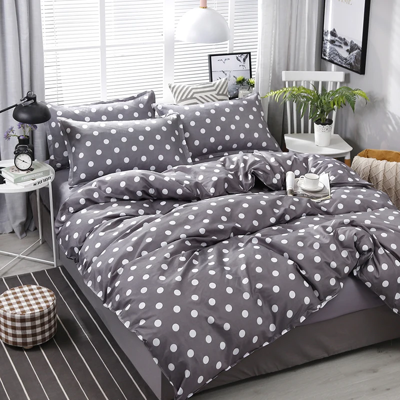 

54 New Arrival Dark Gray Dot Pattern Bedding Set Bed Linings Duvet Cover Bed Sheet Pillowcases Cover Set 4pcs/set