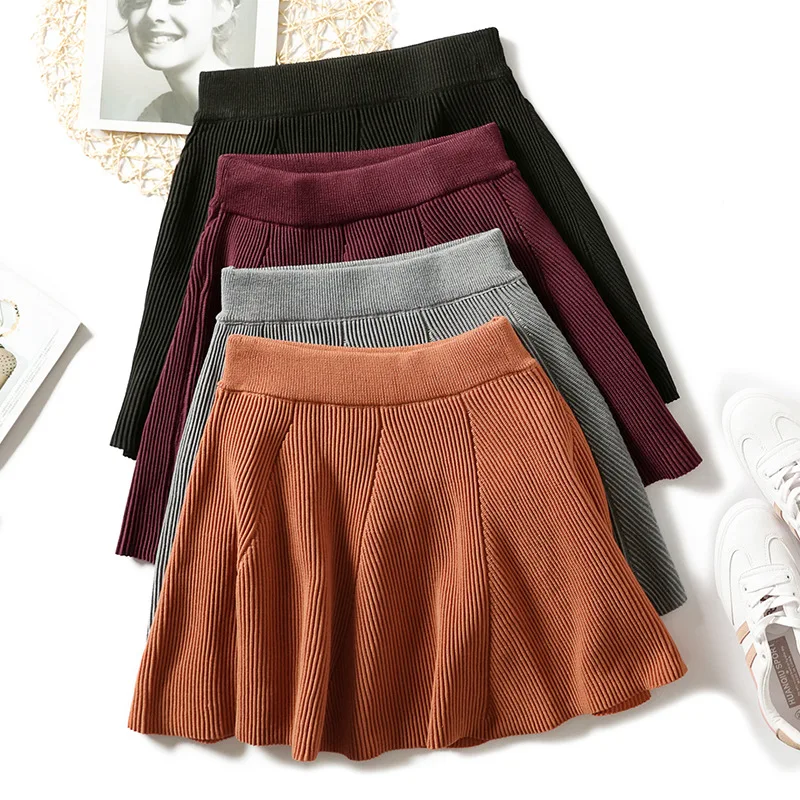 Новая Женская Корейская версия плиссированная юбка-зонт низ с высокой талией трикотажная юбка Осенняя юбка трапециевидной формы