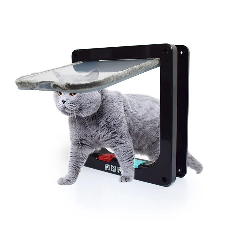 Goedkoop Koffie 4 Manieren Afsluitbare Hond Kat Kitten Deur Beveiliging Flap Deur ABS Plastic Dier Kleine Kat Hond Hek Huisdier levert