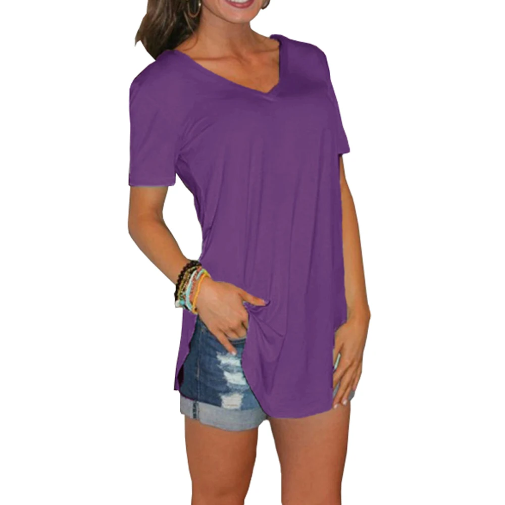 Женская летняя футболка с v-образным вырезом и коротким рукавом, свободная Сексуальная футболка, женские футболки размера плюс, Длинные Стильные топы