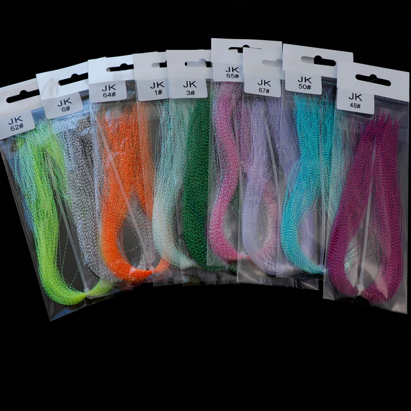 JK Glow Material UV Holographic Tinsel Twisted Flashabou Jig Hook assist Lure Making Material Sea Fishing Tying Crystal Flash