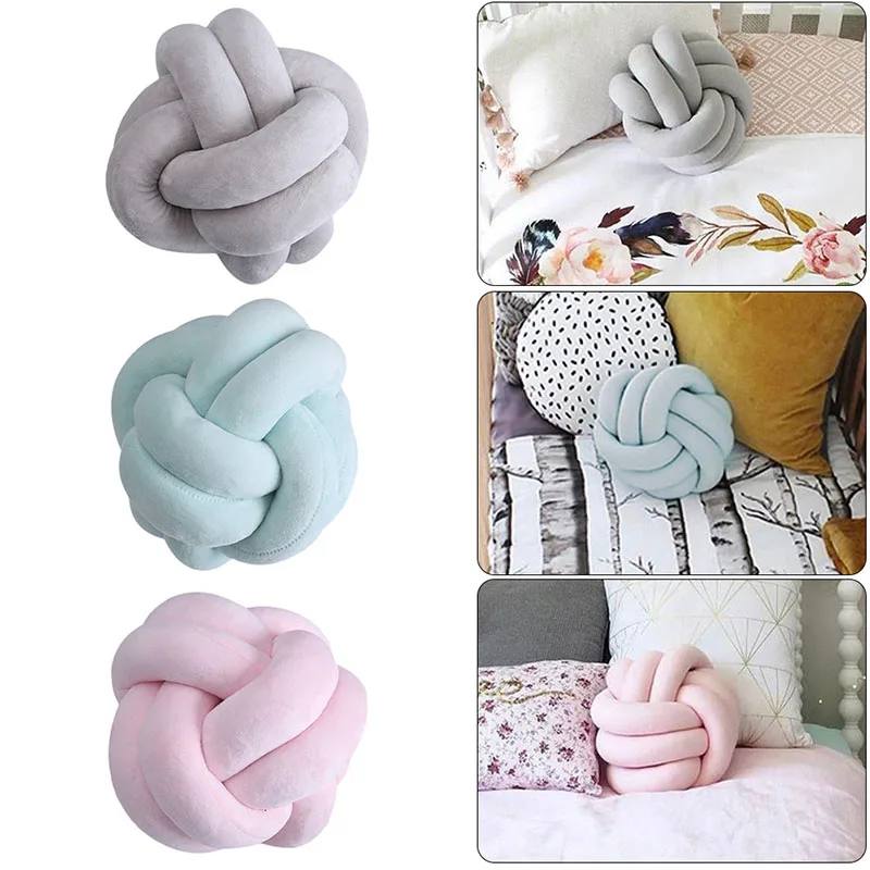 Plush Knot Ball Throw Sofa Cushion Handmade Decorative Pillow Kids Room Decoration Lumber Stuffed Toy