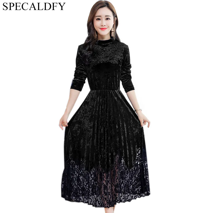 

3XL Plus Size Dress For Women Long Sleeve Vintage Party Dresses Autumn Winter Dress Ladies Black Velvet Dress Robe Femme Ete