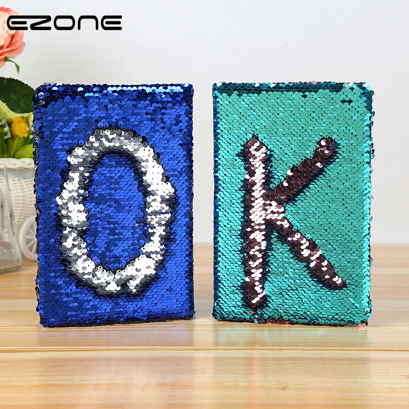 

EZONE Sequins Cover Notebook Cute Candy Colo Note Book Glitter Notepad Traveler Journey Daily Diary DIY School Office Supply