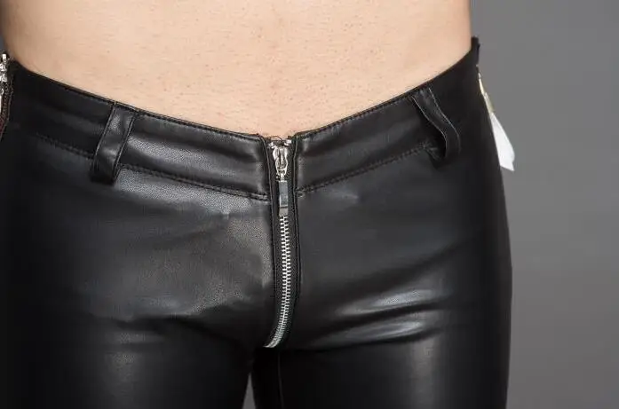 Хит Весна новые мужские эластичные кожаные штаны на молнии мотоциклетные модные повседневные черные мужские брюки для выступлений размера плюс 29-39