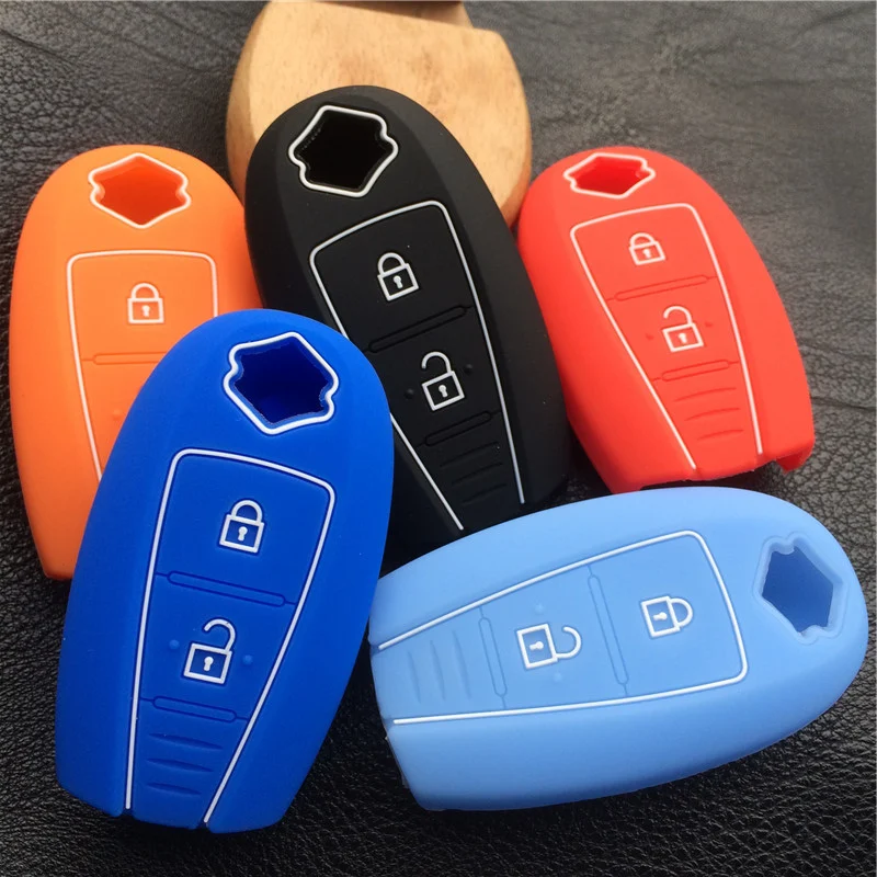 Silicone Car Key Cover For Suzuki 2 Button Remote Key (Black With Red Logo).