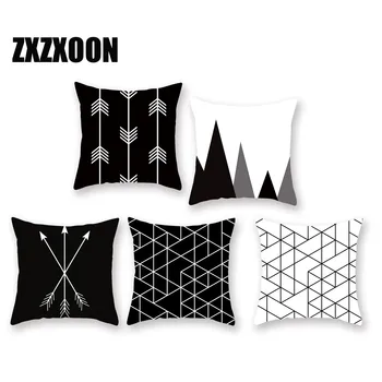 

Black and White Geometric Stripe Wave Throw Pillows Cushion Covers Case Polyester Cojines Decorativos Para Sofa Car Home Bedroom