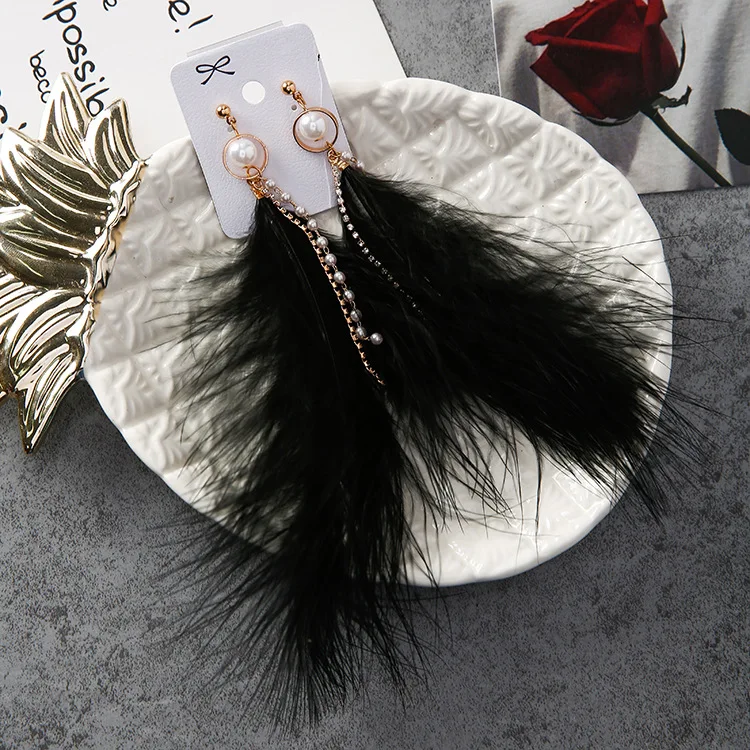 Темпераментные длинные серьги с перьями для женщин букле Brinco D'oreille Femme имитация цепочка с жемчугом и стразами висячие серьги