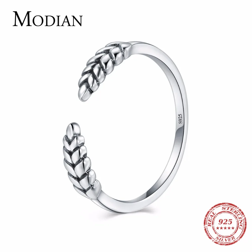 

Modian 100% Authentic 925 Sterling Silver Vintage Stackable Tree Leaf Finger Ring For Women Wedding Fashion Gift Silver Jewelry