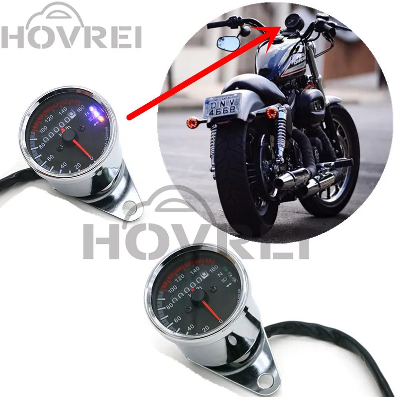 

Silver Motorcycle Speedometer Odometer Gauge ATV Bike Scooter Backlit Dual Speed Meter with LED Indicator DC 12V 0~160km/h