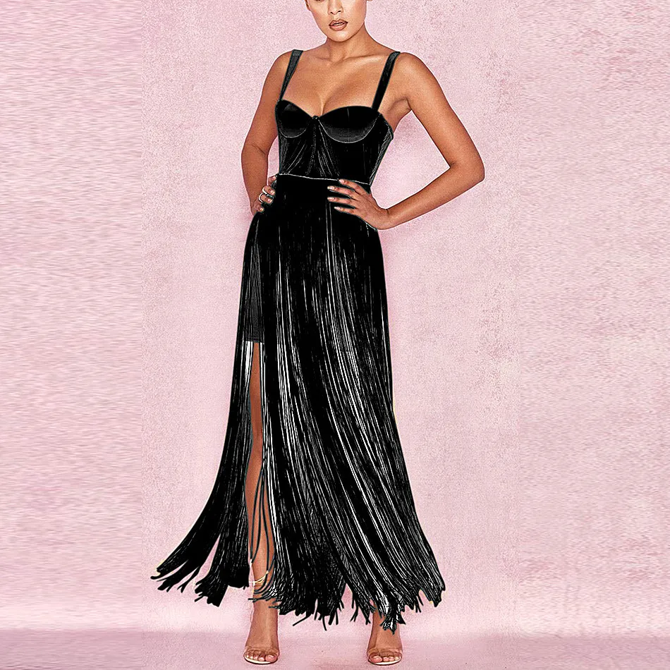 Halinfer 2018 New summer women dress sexy bodycon strapless tassel bandage dress celebrity party yellow pink red dresses vestido Dresses