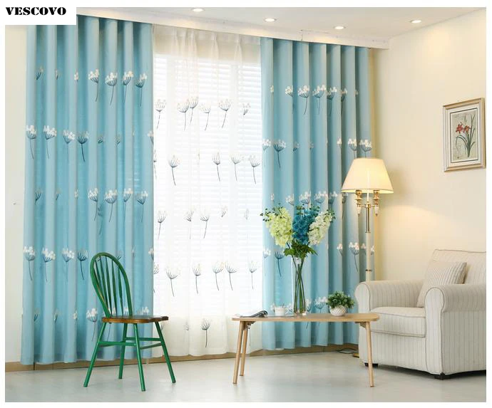 VESCOVO Blue pink Tulle and curtains for living room cotton blackout
