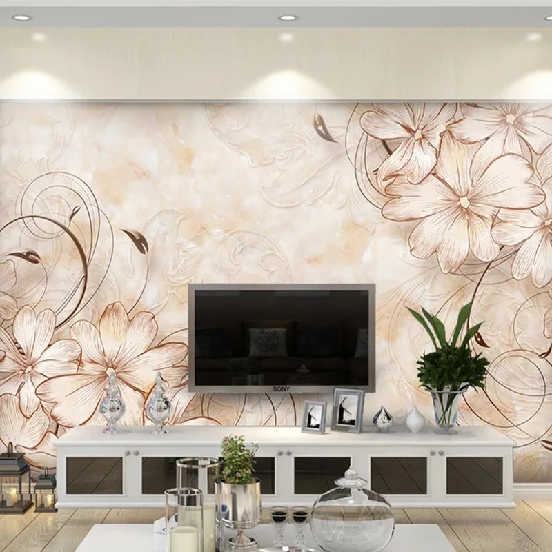 

Custom 3D Fabric Textile Wallcoverings For Walls Matt Silk For Living Room TV Background Murals Flower Marble Pattern European