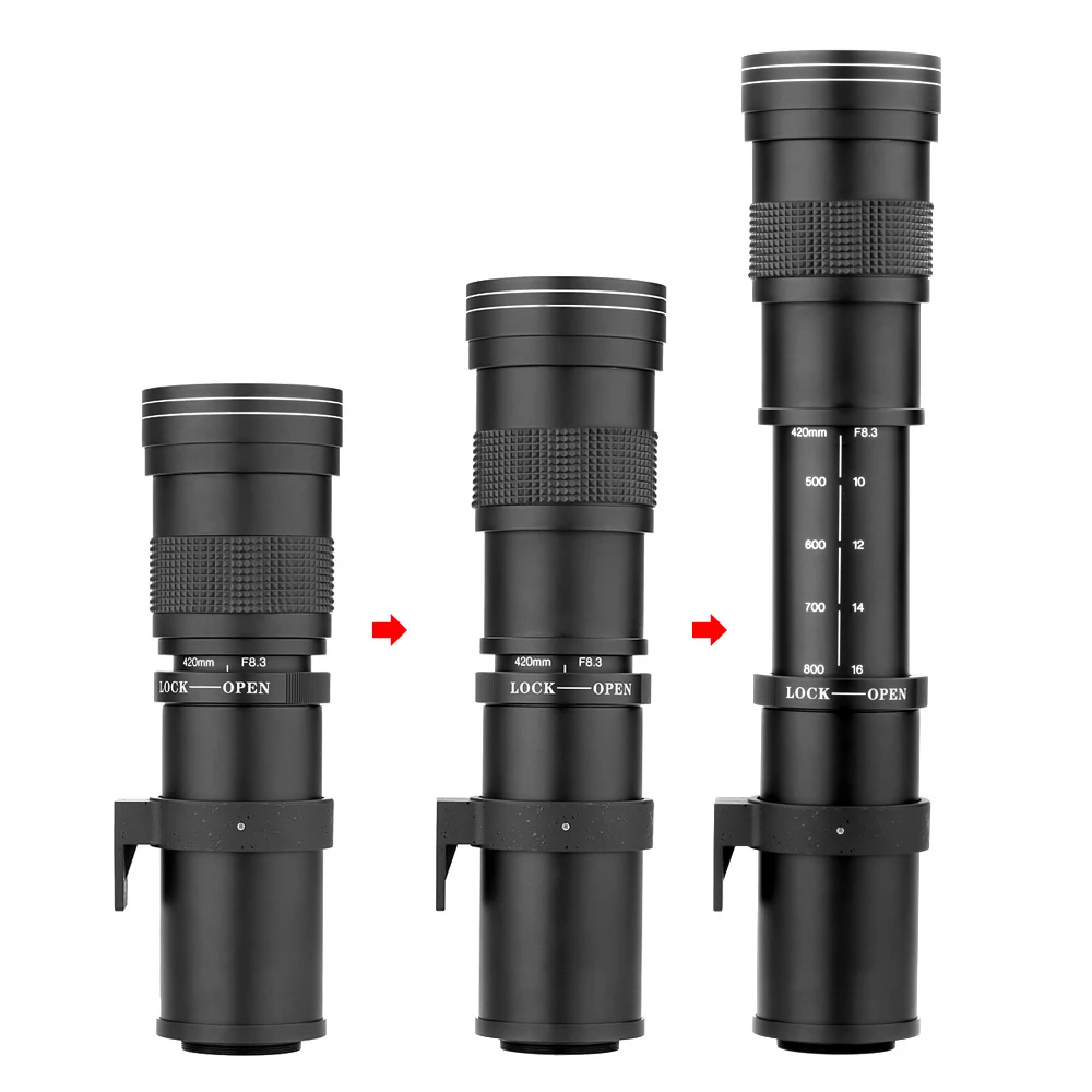 Andoer 420-800mm F/8,3-16 HD супер длиннофокусный объектив с t-креплением T/T2 переходное кольцо для цифровой зеркальной камеры Canon Nikon sony объектив EOS DSLR