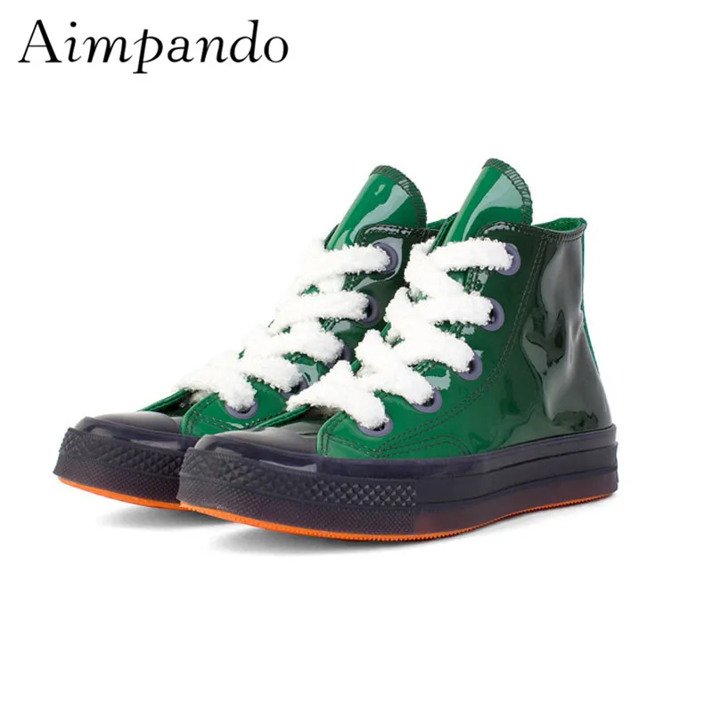 

Candy Color High Shoes Cross Tied Jelly Color Quality Patent Leather Casual Flat Shoes Woman Zapatos Mujer