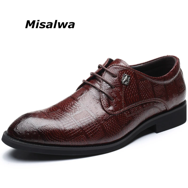 

Misalwa Drop Shipping Red Brown Black Men Oxfords Leather Shoes Decent Bridegroom Wedding Fashion Formal Business Dress Shoes