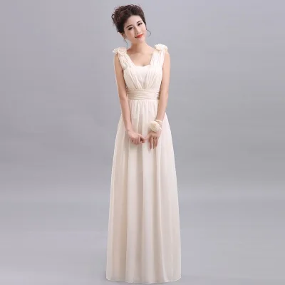 Длинные шифоновые розовые платья подружки невесты Vestido De Festa De Casamento Вечернее платье на вечеринки для девушек - Цвет: Champagne 4