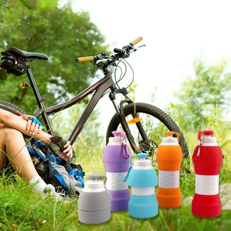 

580ml Silicone Folding Water Cup With Handle Heat Resistant Cover Lid Anti Leakage Outdoo Retractable Portable Travel Supply
