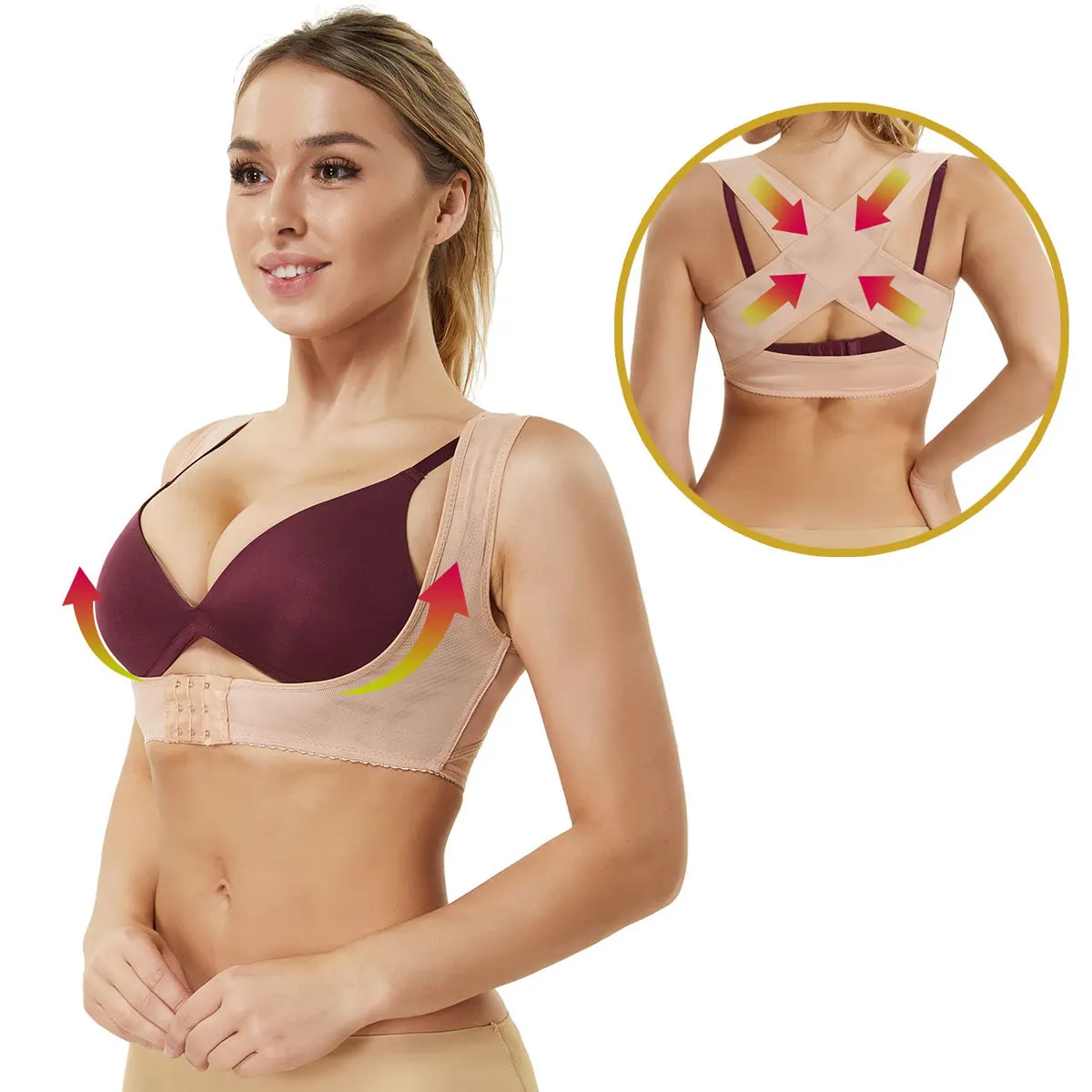 

Women Shaper Chest Support Belt Front Closure BUST UP BRA BRACE Band Supportive Brace Bust Gather Back Shoulder Strap Vest