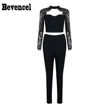 Bevencel Новое поступление женский комбинезон сексуальные длинные кружевные рукава Холтер Bodycon шикарные женские вечерние комплекты из двух предметов бандажный комбинезон