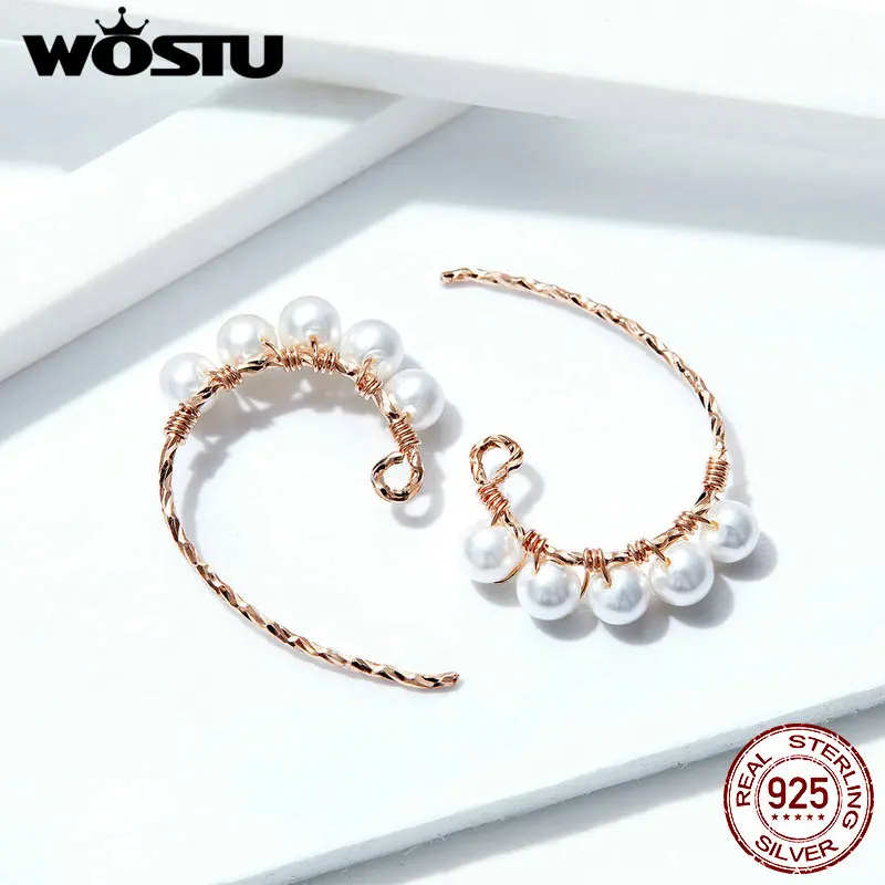WOSTU серьги-гвоздики из розового золота с пресноводным жемчугом, 925 пробы серебряные серьги в форме сердца для женщин, подарок на свадьбу, ювелирные изделия CQE614