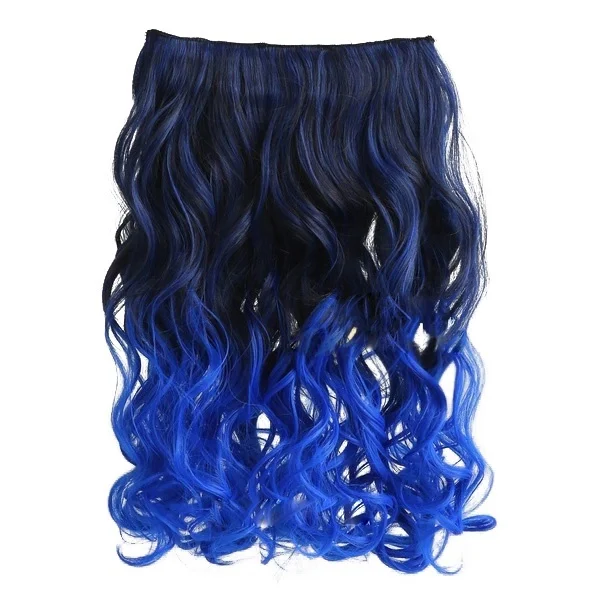 

20" Two Colors Mixed Dip-dye Color Curly Clip in Hair Extension for Dreamlike Girls (Color: Black + Blue)