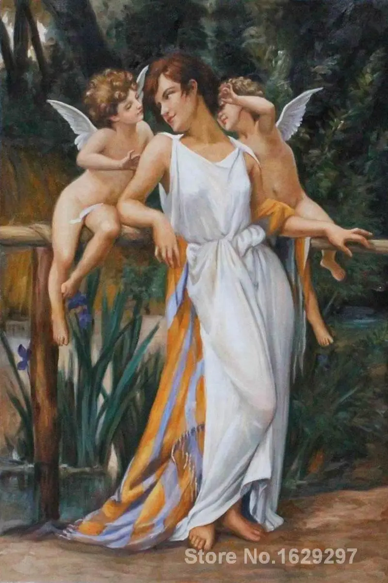modern colorful paintings Nymph and Cherubs by Guillaume Seignac High