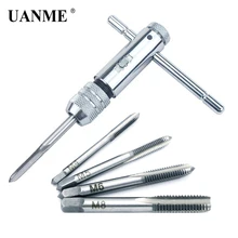 UANME 5Pcs/set T-Handle Ratchet Tap Wrench Machinist Tool Screw Thread Plug Tap Machinist Tool M3-M8