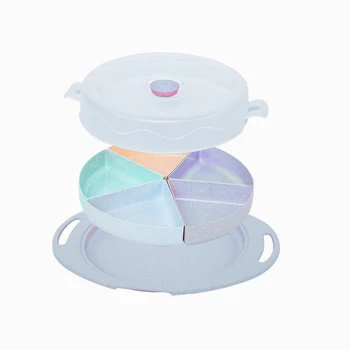 

Snack Platter Dish Candy and Nut Serving Container Appetizer Tray with Lid 4 Compartment Round Food Storage Lunch Organizer