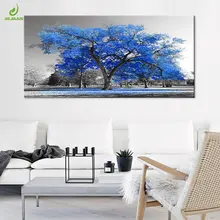 JHLJIAJUN Скандинавская Картина на холсте голубое дерево лес пейзаж Горизонтальный Прямоугольник картина настенное искусство для гостиной украшения спальни