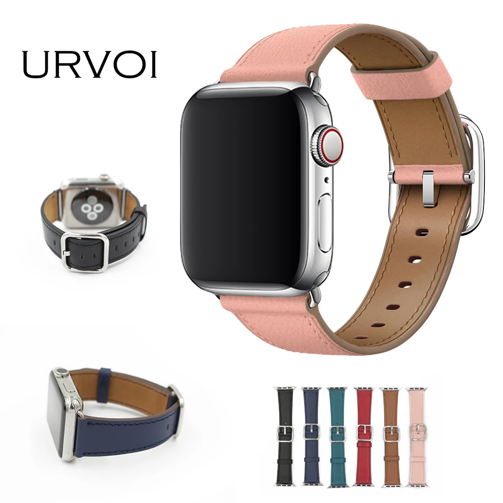 Классический ремешок URVOI с пряжкой для apple watch, серия 4, 3, 2, 1, телячья кожа, ремешок для iwatch, квадратная пряжка, современный дизайн, GEN.2, 38, 42 мм