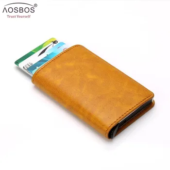 

Metal Men Card Holder RFID Aluminium Alloy Credit Card Holder PU Leather Wallet Antitheft Men Wallets Automatic Pop Up Card Case