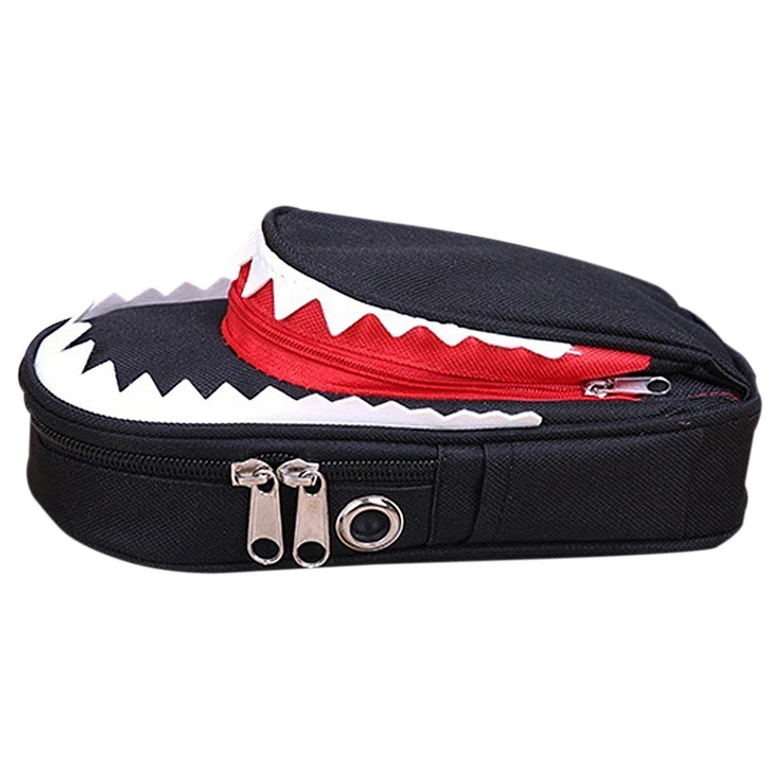 

Cute Canvas Shark Double Layers Pen Bag with Coded Lock Black