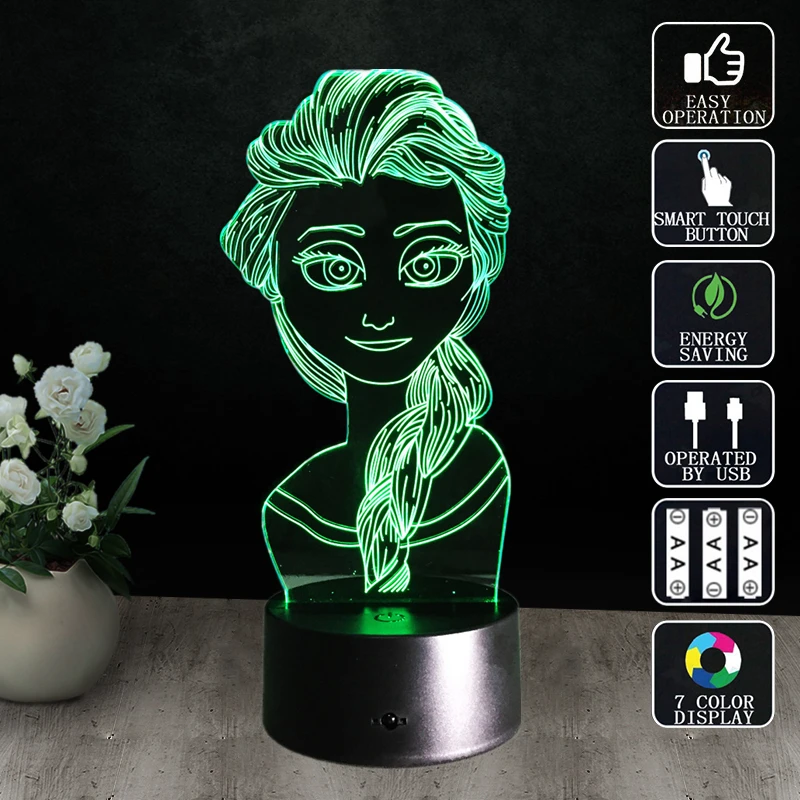 

Frozen queen fairy lights Stunning Visual Night Lamp Touch Switch Bedside Table Lampen Color Change Veilleuse Enfant LED Lampade