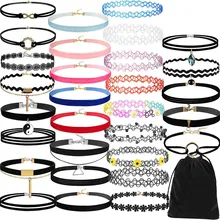 30 шт./компл. красочные готические татуировки кожа колье набор для женщин Черная подвеска в виде кружева ожерелья ювелирные изделия колье цепь подарок